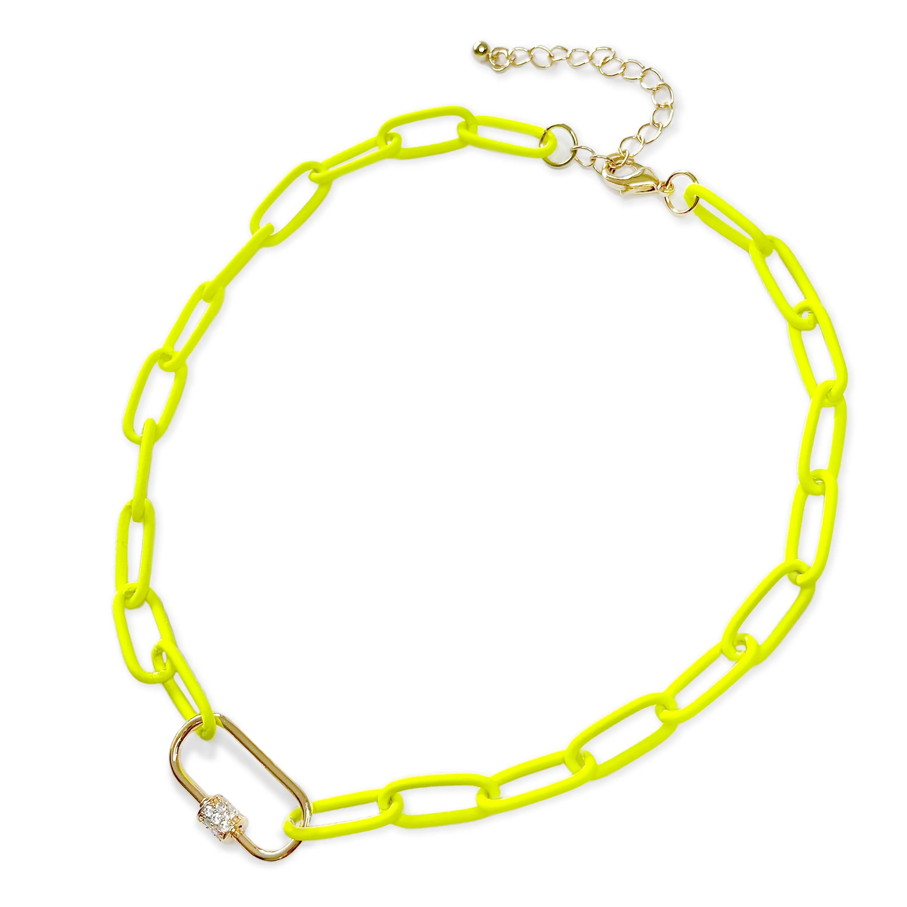 Pave Carabiner Neon Chain Necklace